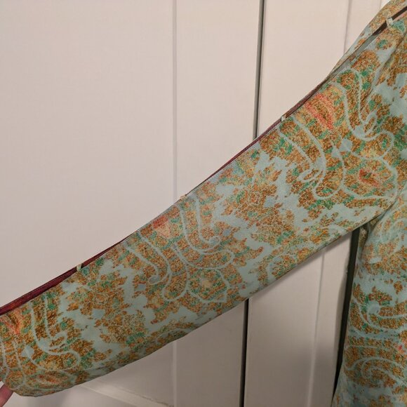 Anthropologie Maeve "Cleome" Turquoise Ombre Silk Open Sleeve Shift Dress - Picture 4 of 11